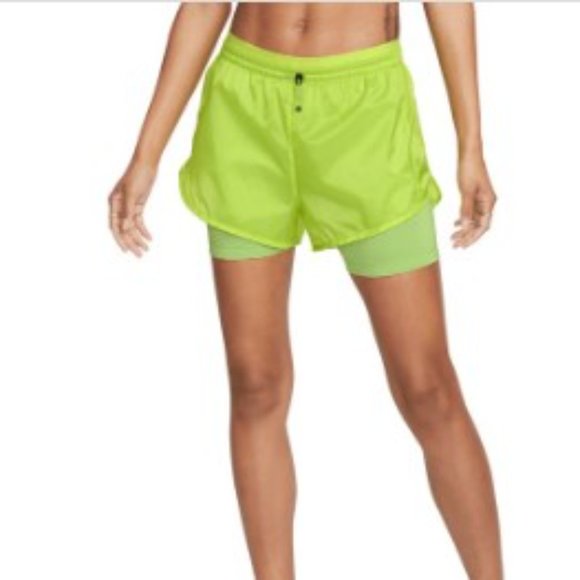 Nike Running Shorts Clash Tempo Layered, Atomic Green, Atmosphere, NEW, Sz Large - Picture 2 of 8